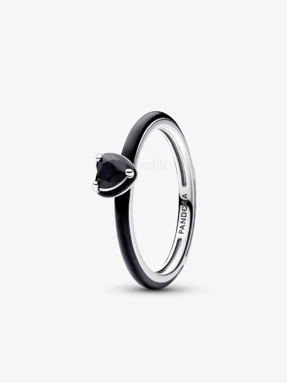 Pandora Silver Ring with Black Heart Stone